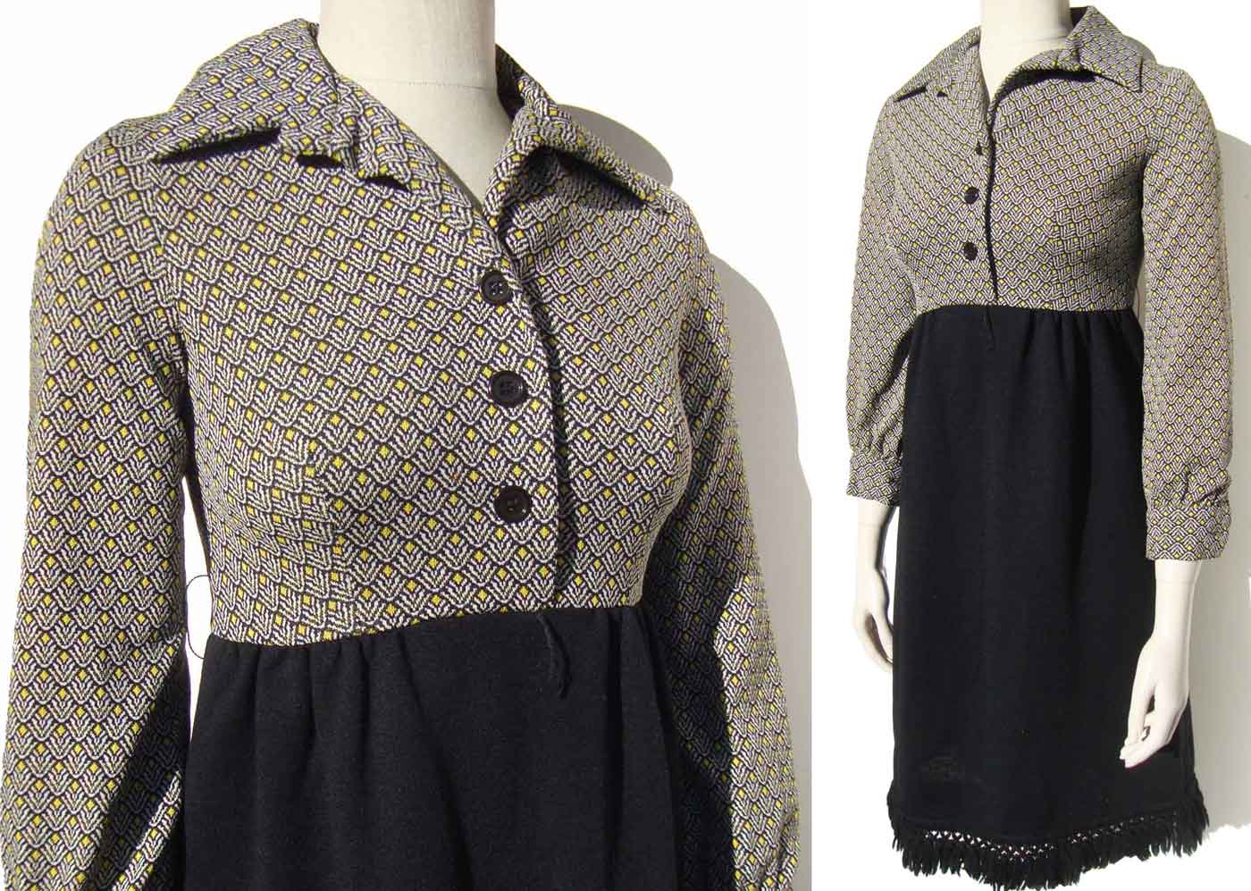 Vintage 70s Dress Two Tone Knit Black White Yellow S XS – Brenner Couture