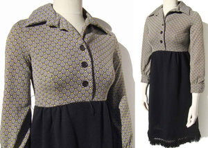 Vintage 70s Dress Two Tone Knit Black White Yellow S XS – Brenner Couture