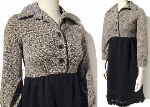 Vintage 70s Dress Two Tone Knit Black White Yellow S XS – Brenner Couture