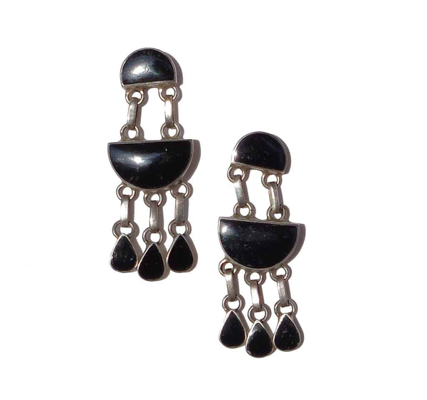 Vintage 950 Silver & Black Onyx Drop Dangle Earrings