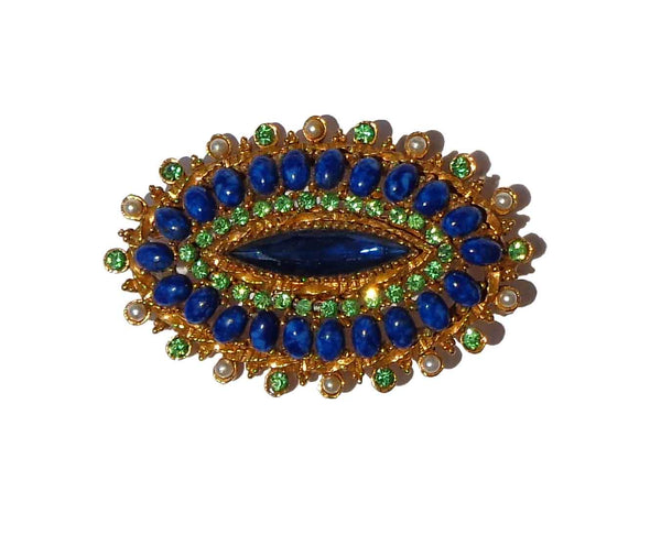 Midcentury Cocktail Brooch Rhinestone Lapis Pearl Pin – ART