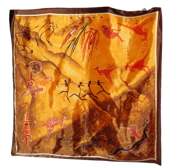 Vintage 60s Australian Rayon Scarf Aboriginal Rock Art by Neil