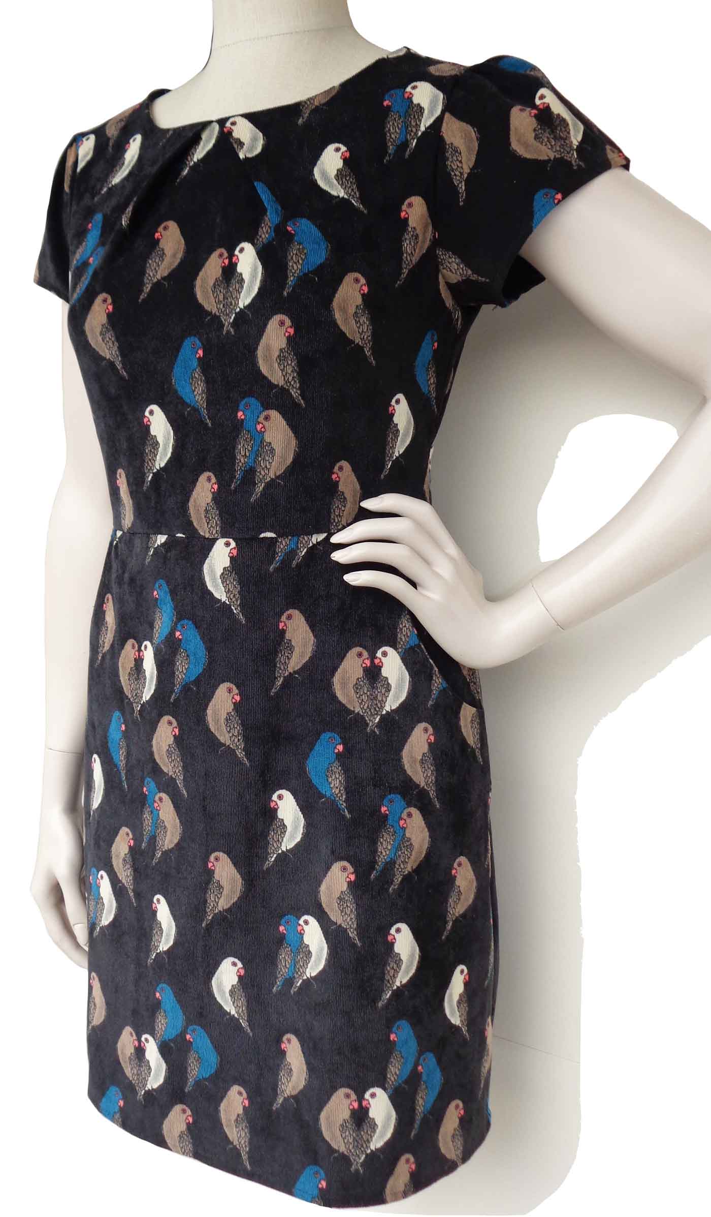 Retro Parrot Dress Corduroy Novelty Bird Print M