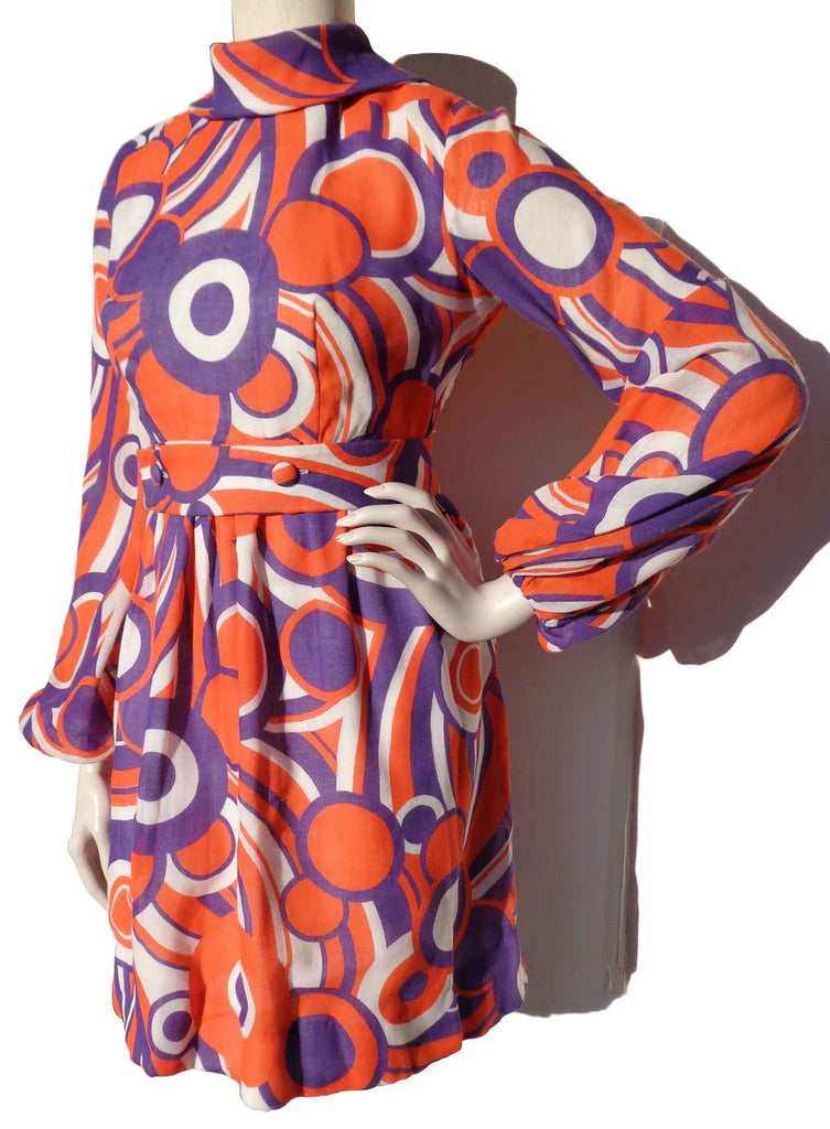 Vintage 70s Mod Dress Psychedelic Orange Purple Pop Art M Vintage 70s Mod Dress Psychedelic Orange Purple Pop Art M