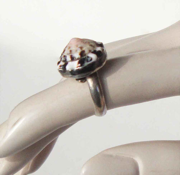 Vintage Sterling Silver & Marble Cone Shell Ring