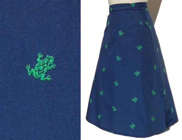 Vintage 70s Navy Blue Wrap Skirt w/ Frogs by Patchworks Ltd – S