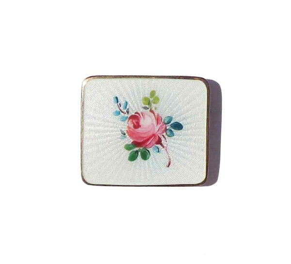 Vintage Ivar Holth Sterling Silver Rose Guilloche Enamel Brooch Pin - Norway