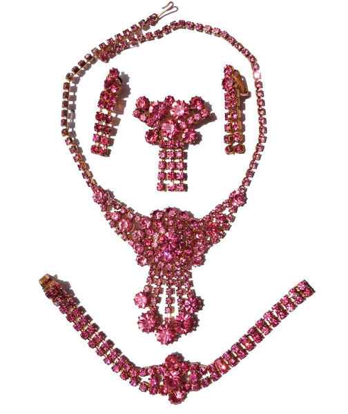 Vintage 60s Juliana Pink Rhinestone Parure DeLizza & Elster Set