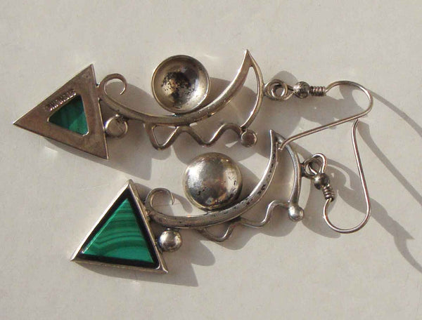 Sterling Silver and Malachite Drop Earrings