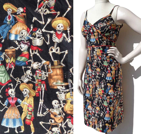 Vintage Retro Dress Day of the Dead Print S XS – Paper Doll Prod