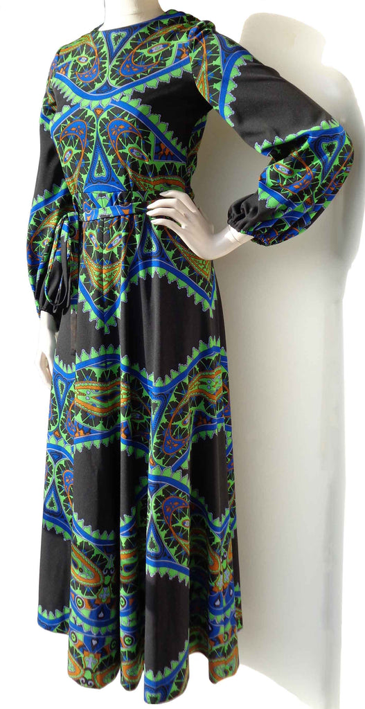 boho maxi dress 70s Vintage 70s Dress Boho MAXI Dress QUILTED Patchwork Abstract Floral Turtleneck Winter Dress Size S Sz. 4 main image 0