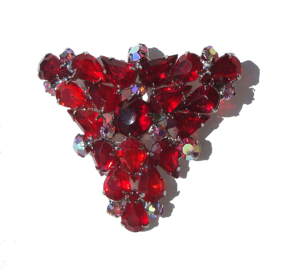Vintage 60s Rudy Red Crystal Brooch Midcentury Cocktail Pin
