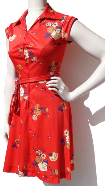 70s Red Floral Dress - Metro Retro Vintage