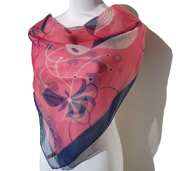 Vintage Chiffon Scarf Novelty Print 