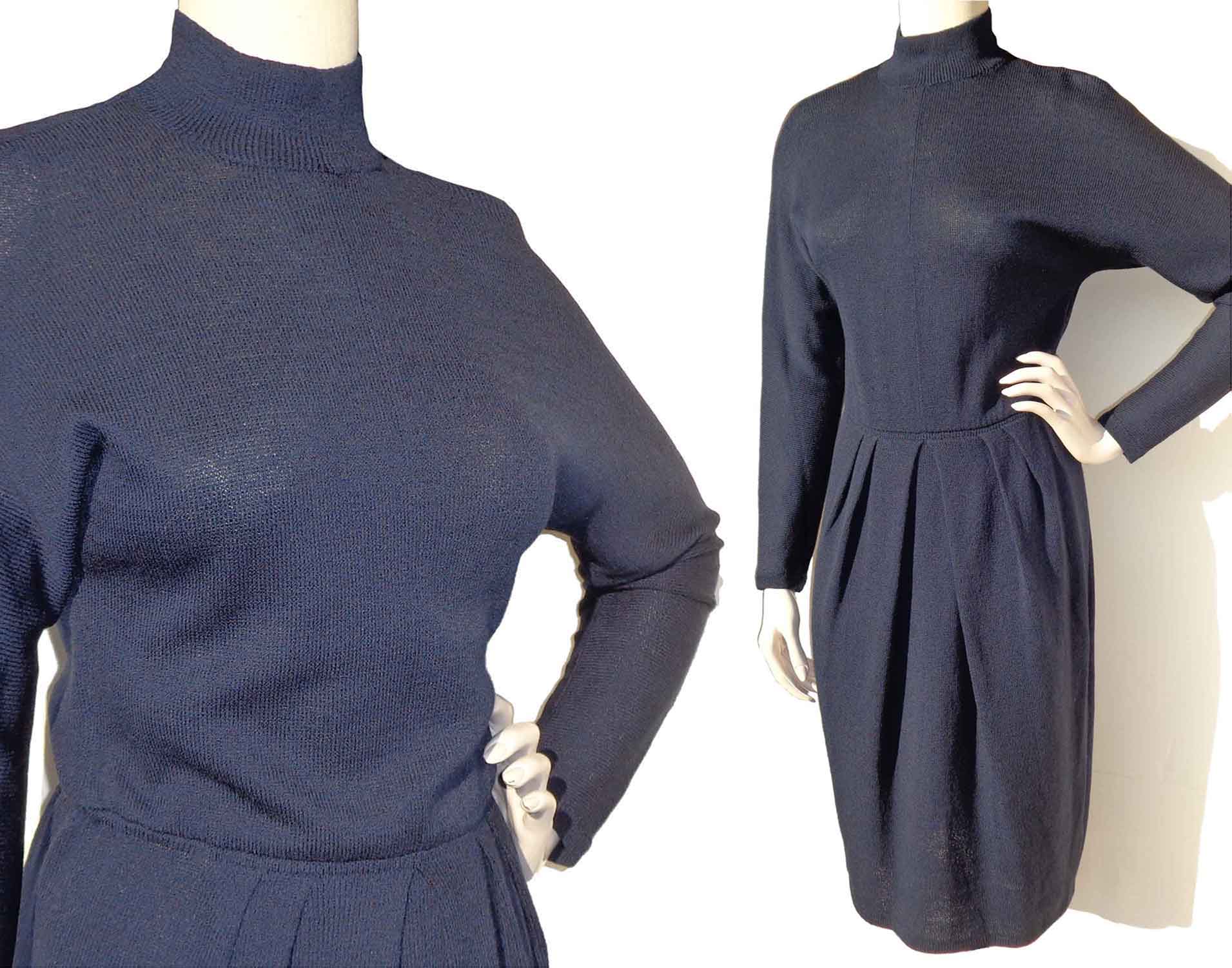 Vintage 80s St. John Navy Wool Knit Dress