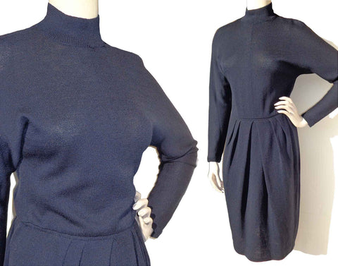 Vintage 80s St. John Navy Wool Knit Dress