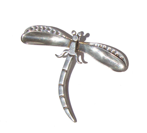 Vintage Fer’s Taxco Dragonfly Brooch Sterling Silver Insect Pin – 3 Inches