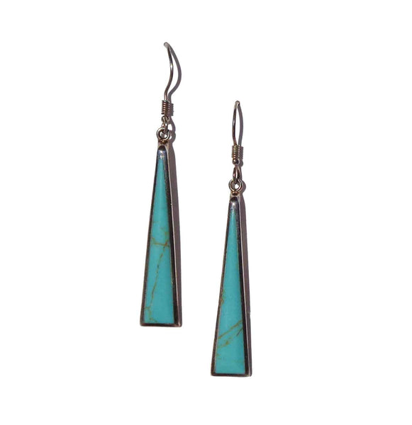 Vintage Sterling Silver & Turquoise Dangle Drop Earrings - Mexico