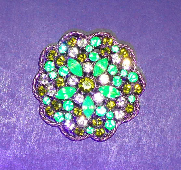 50s 60s Weiss Uranium Glass Rhinestone Brooch