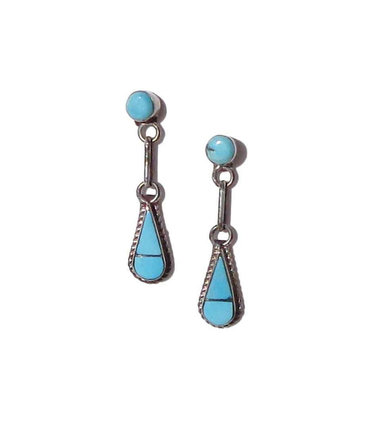 Vintage Zuni Sterling Silver & Turquoise Drop Earrings