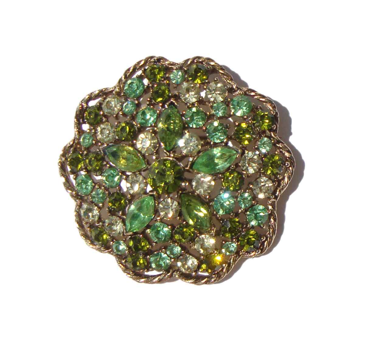 Vintage Weiss Cocktail Brooch Uranium Glass Rhinestone Pin