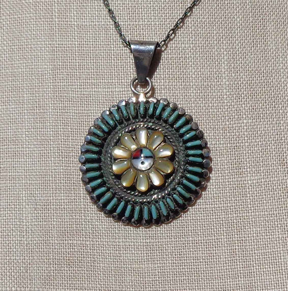 Zuni Indian Sterling Silver Turquoise Necklace