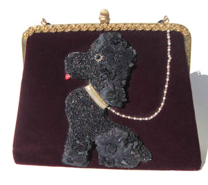Vintage 50s Poodle Bag Souré Purple Plum Velvet Dog Purse