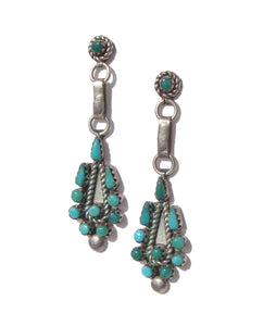Vintage Zuni Earrings Sterling Silver & Turquoise Petit Point