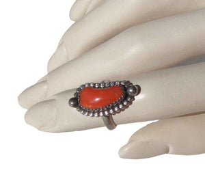 Vintage Navajo Ring Sterling Silver & Red Coral Sz 5 – Signed