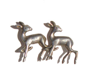 Vintage Art Deco Silver Deer Brooch Fawn Duette Pin