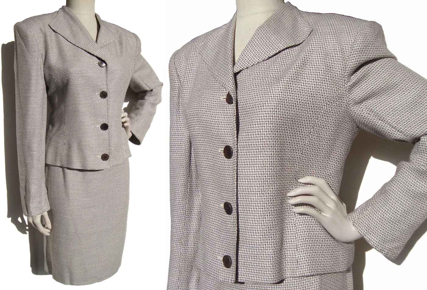 Vintage 90s Dior Skirt Suit Black & White Houndstooth Plaid