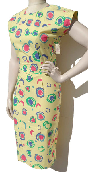Vintage 80s Gitano Dress Yellow Abstract Side Cutouts XS – Deadstock w/ Tag