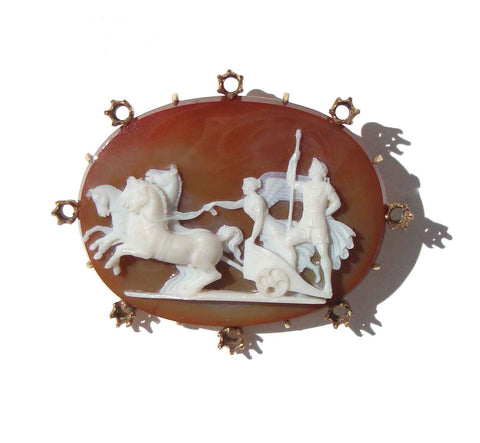 Antique 18K Gold Sardonyx Cameo Brooch Alexander the Great Pin