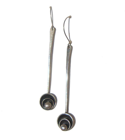 Vintage 70s Abstract Pendant Earrings Sterling Silver Artisan Made
