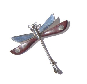 Vintage Spratling Reproduction Dragonfly Brooch Taxco Sterling Silver & Wood Pin