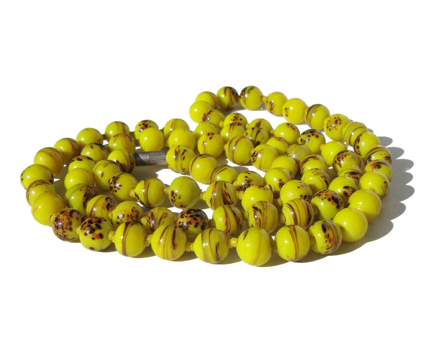 Vintage 60s Japanese Millifiori Beads Yellow Tonbo Beaded Necklace