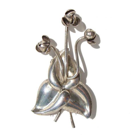 Vintage 40s Napier Trillium Sterling Silver Floral Fur Clip