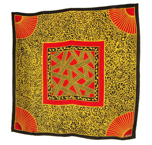 Vintage Rodier Silk Scarf Red Black & Gold Jacquard Shawl