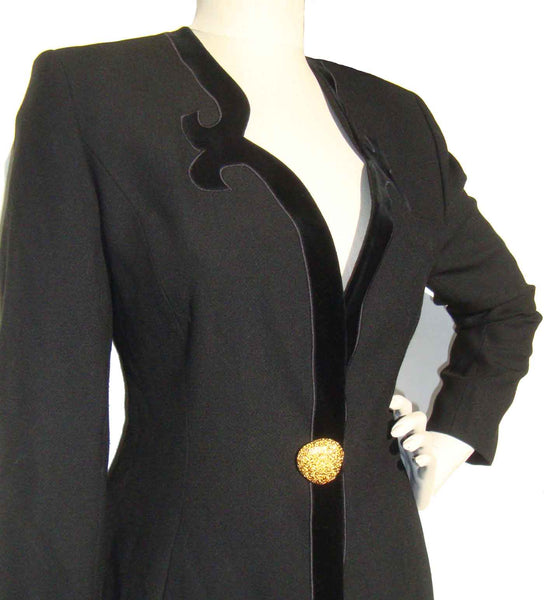 Vintage Alain Chabason Skirt Suit Black Wool & Velvet 2-Piece Set S