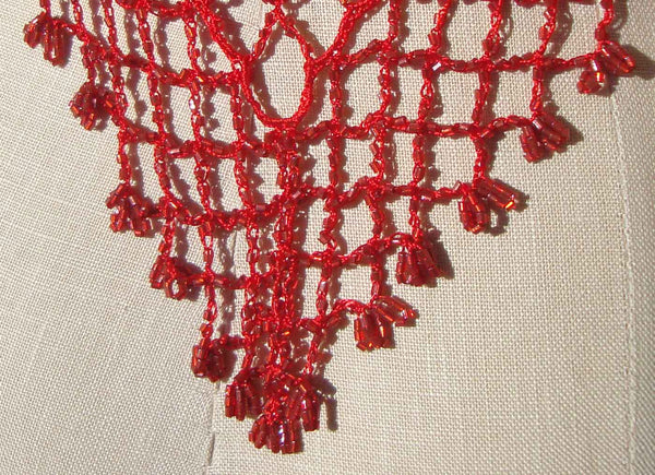 Red Beaded Shoulder Wrap - Metro Retro Vintage