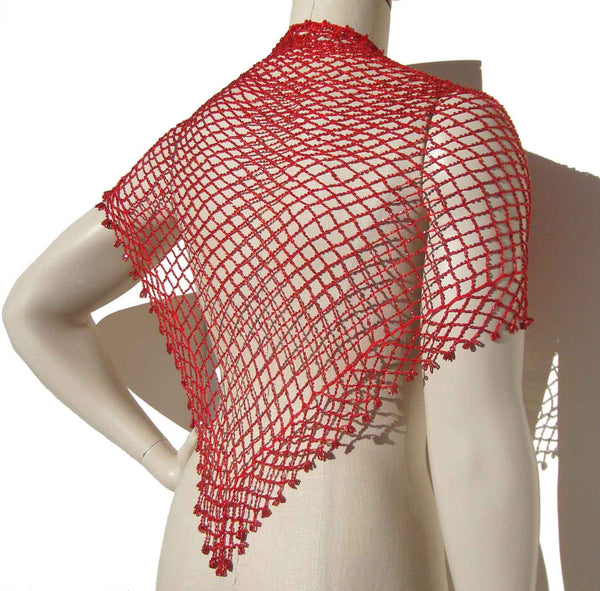 Red Bead Crochet Shawl Scarf