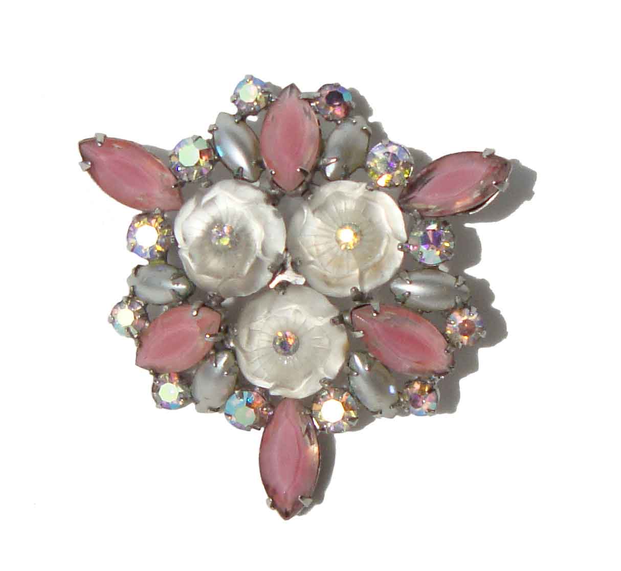 Vintage 50s Pink Givre Cocktail Brooch Art Glass Pin