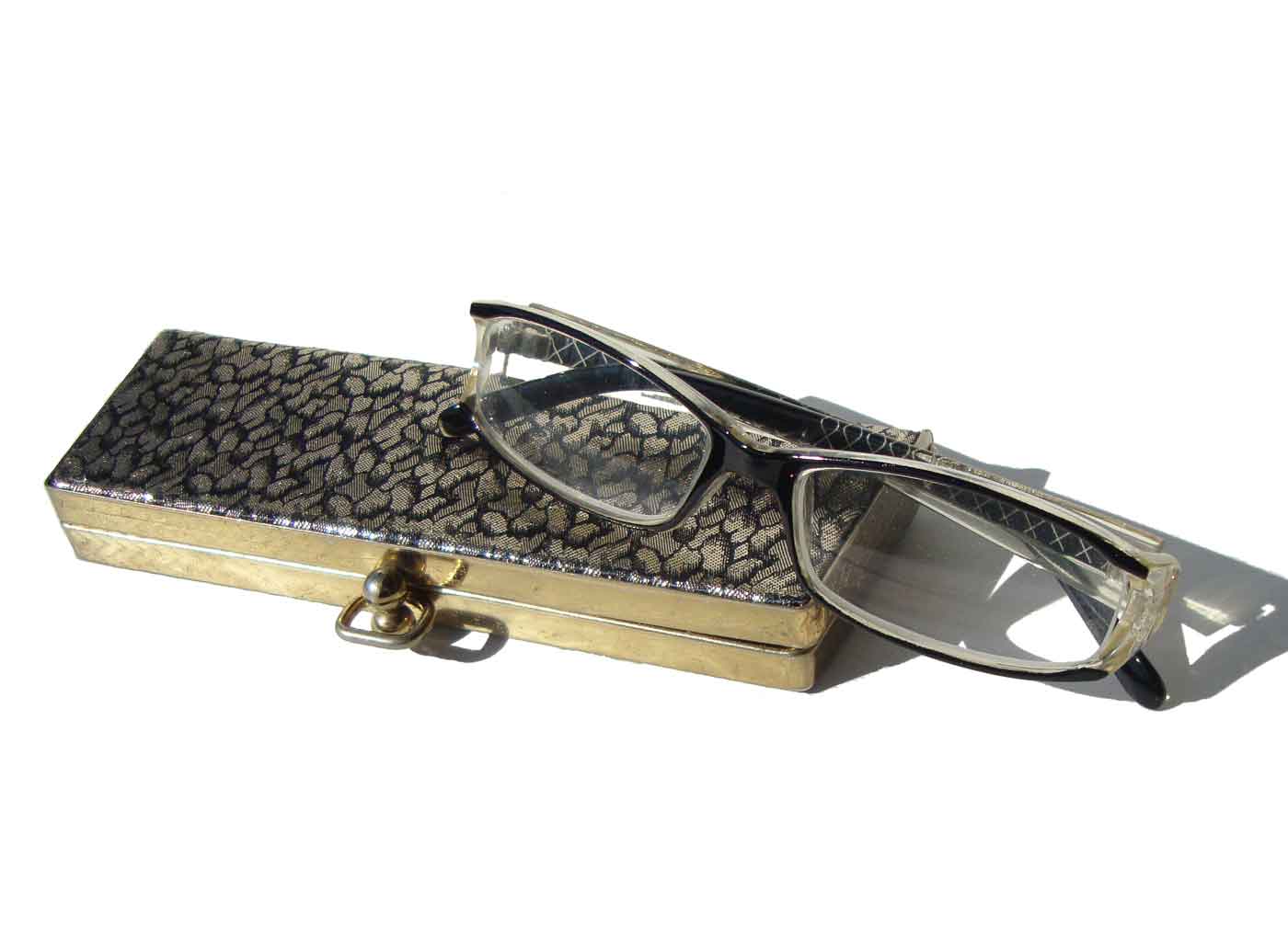 Vintage 50s Eyeglass Holder Gold & Black Glasses Hard Case