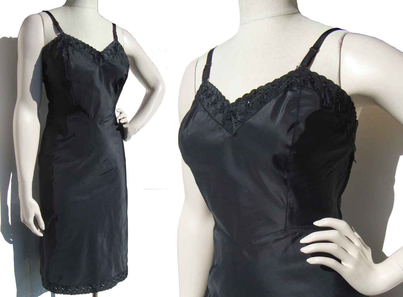 Vintage 50s Barbizon Dress Slip Black Taffeta Lingerie S 