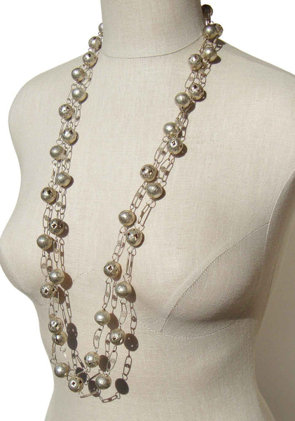 Silver Beaded Mexican Necklace - Metro Retro Vintage