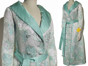 Vintage 60s Saks Turquoise & Silver Brocade Spring Coat M – Deadstock w/ Tag