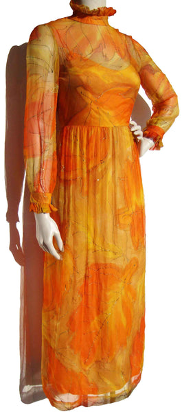 1970s Orange Chiffon Gown - Metro Retro Vintage
