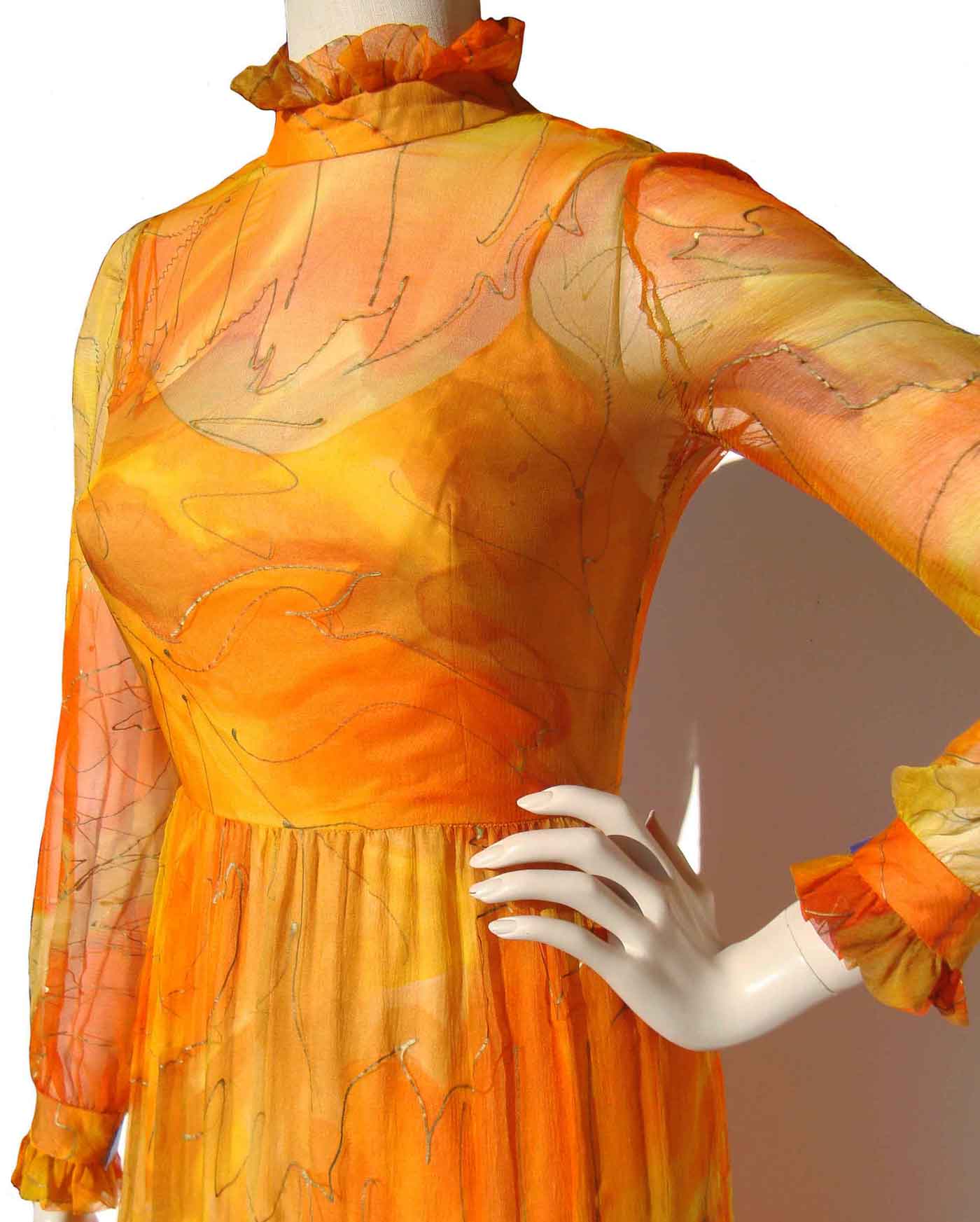 Vintage 70s Cocktail Dress Taffeta & Chiffon Orange Apricot Gown S Metro Retro Vintage Vintage 70s Cocktail Dress Taffeta & Chiffon Orange Apricot Gown S Metro Retro Vintage