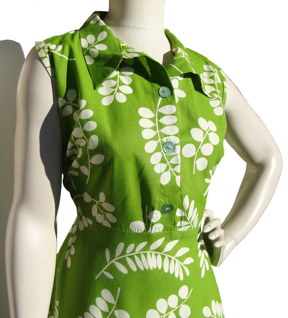 Vintage 70s Cotton Dress Lime Green Foliate Print XL Metro Retro Vintage Vintage 70s Cotton Dress Lime Green Foliate Print XL Metro Retro Vintage