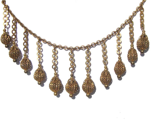 Vintage 30s Necklace Brass Fringe Drops Egyptian Revival Bohemian Art Deco